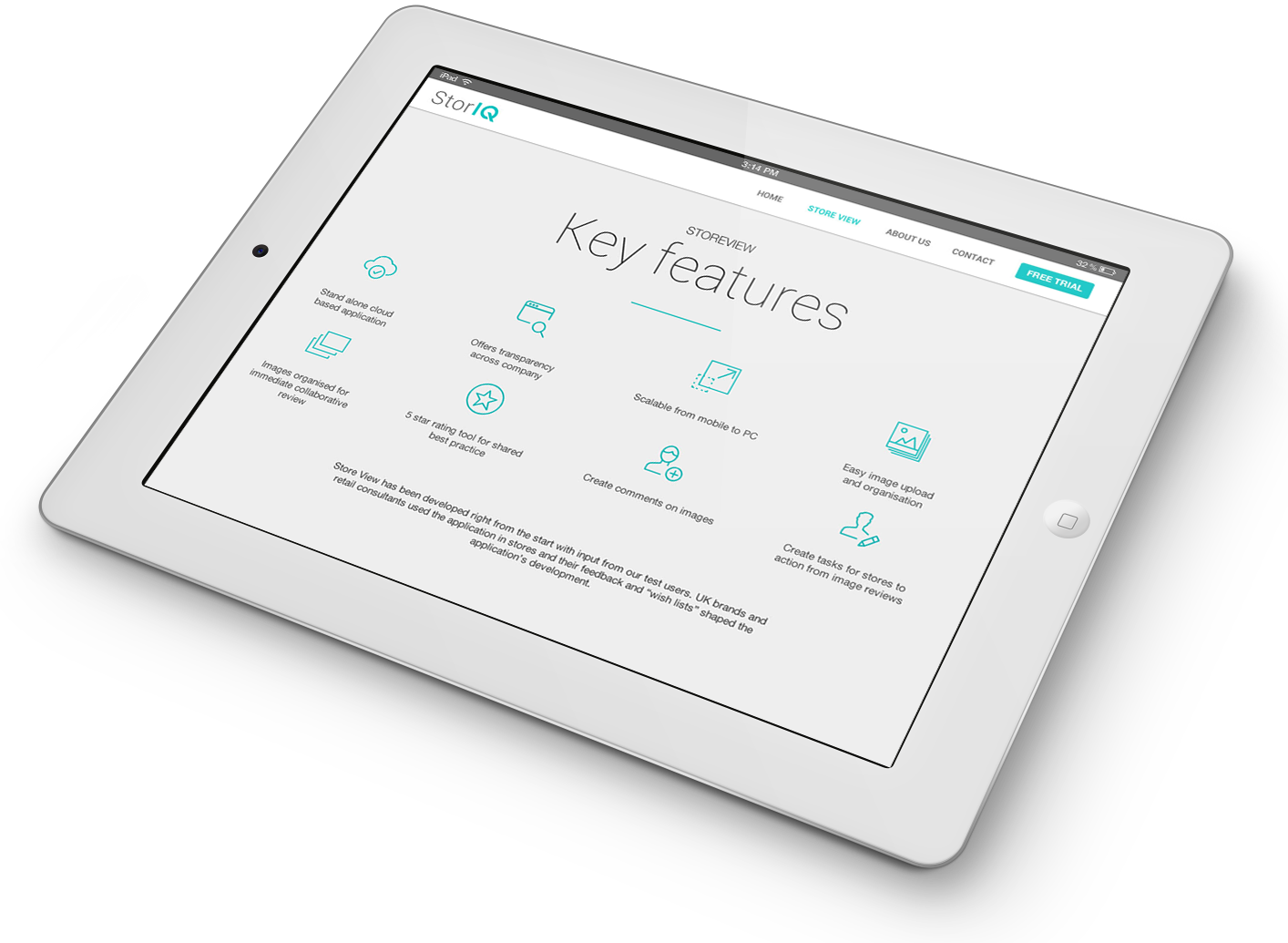 StorIQ website design and development on iPad
