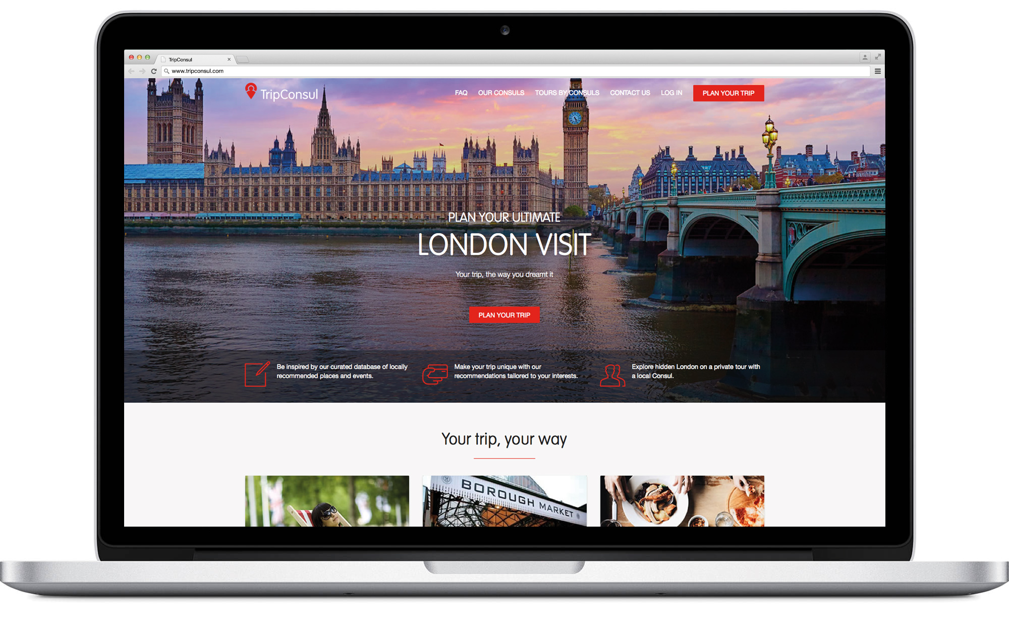 TripConsul customer-facing website masthead design and development on desktop