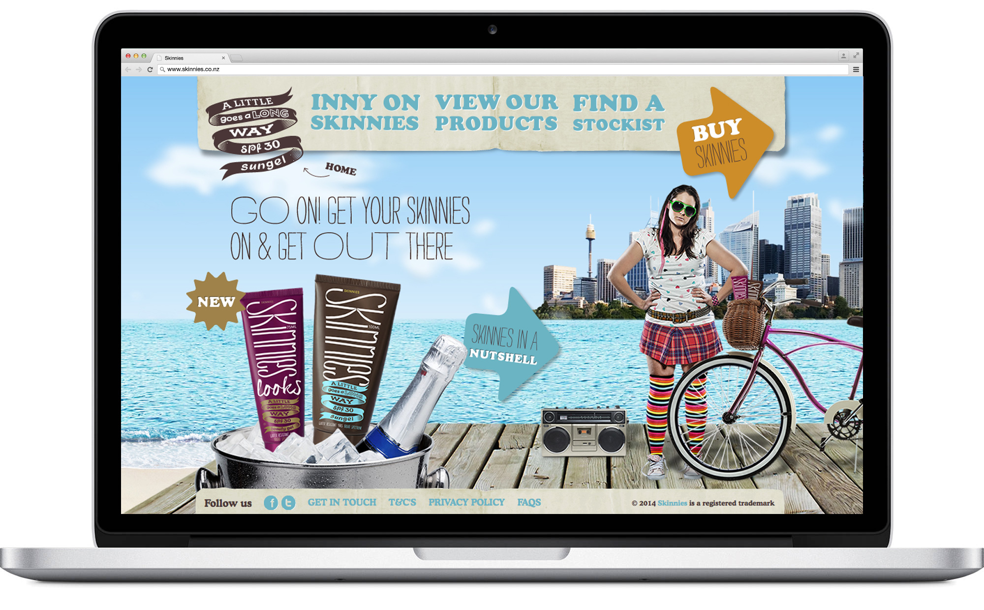 Skinnies website home page design and development on desktop