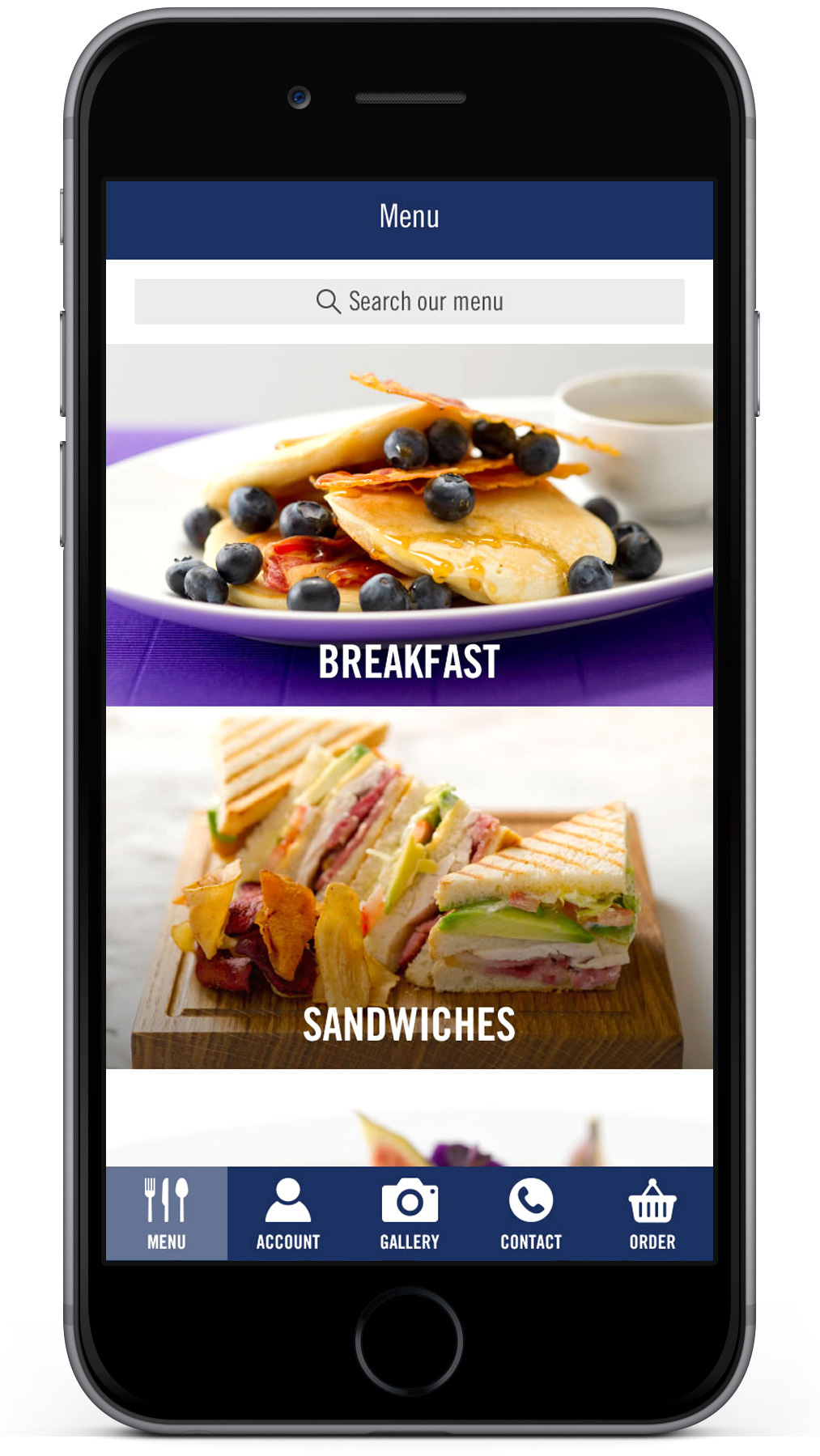 Absolute Taste app menu design on mobile
