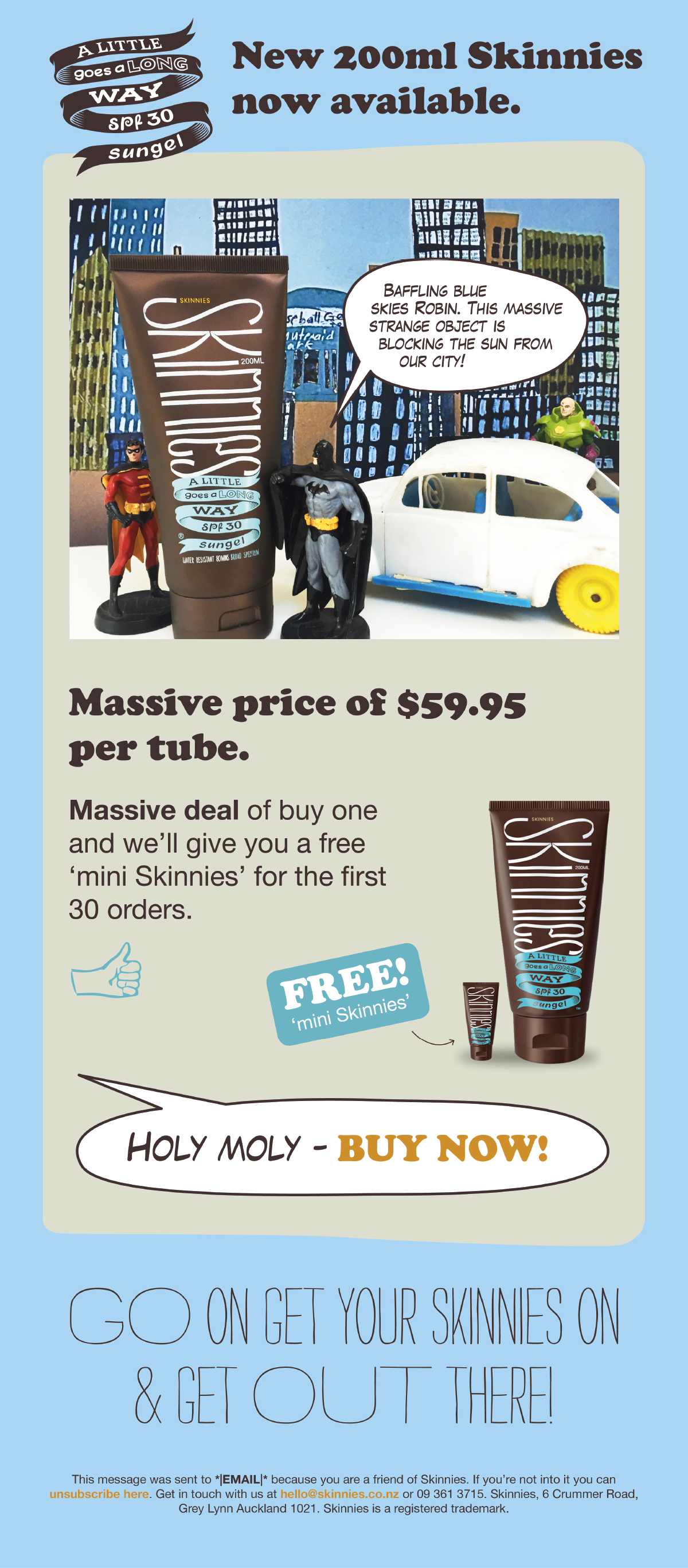 Skinnies Batman and Robin promotional email design and development