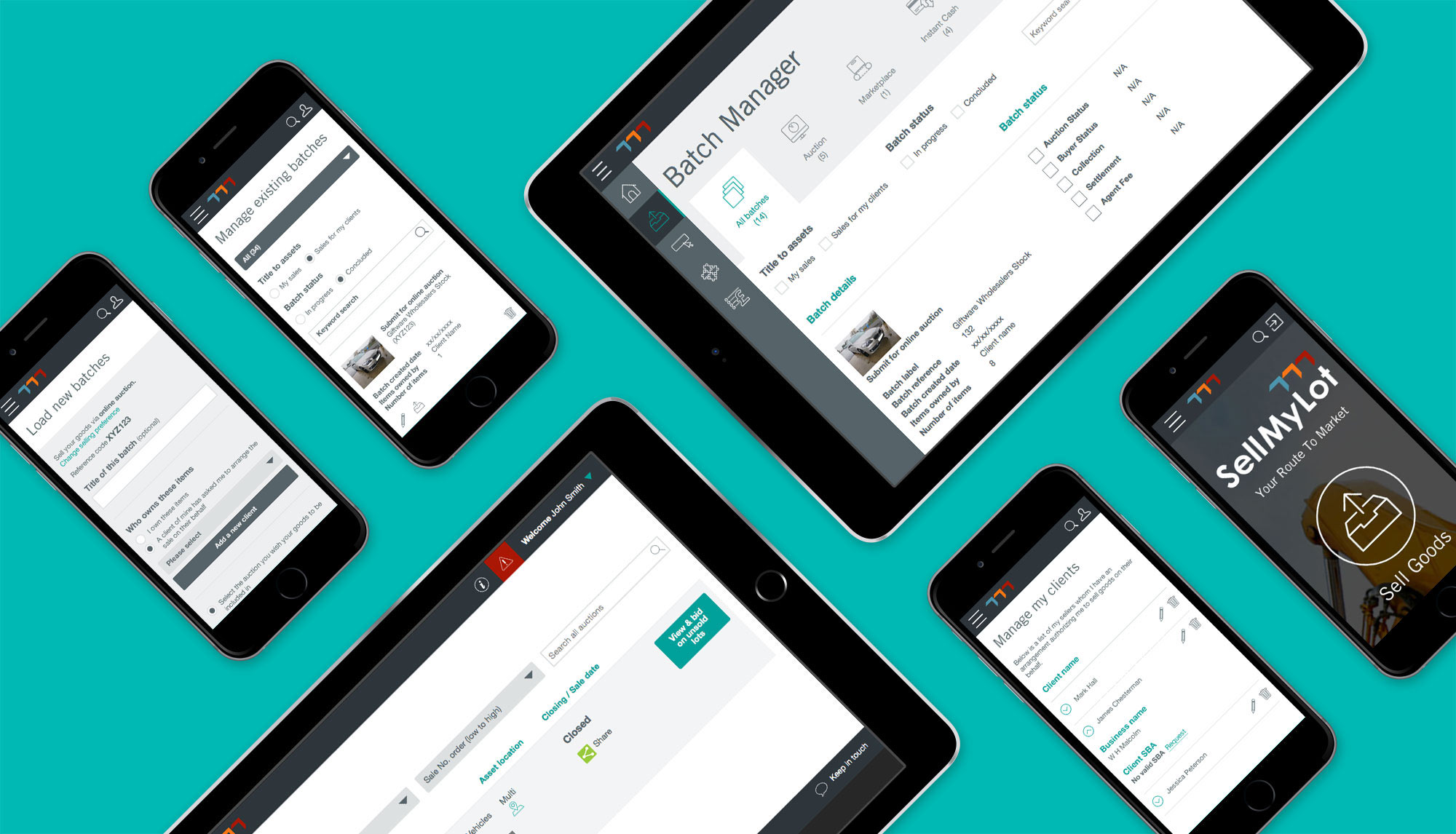 SellMyLot website user interface design and development screens on multiple devices