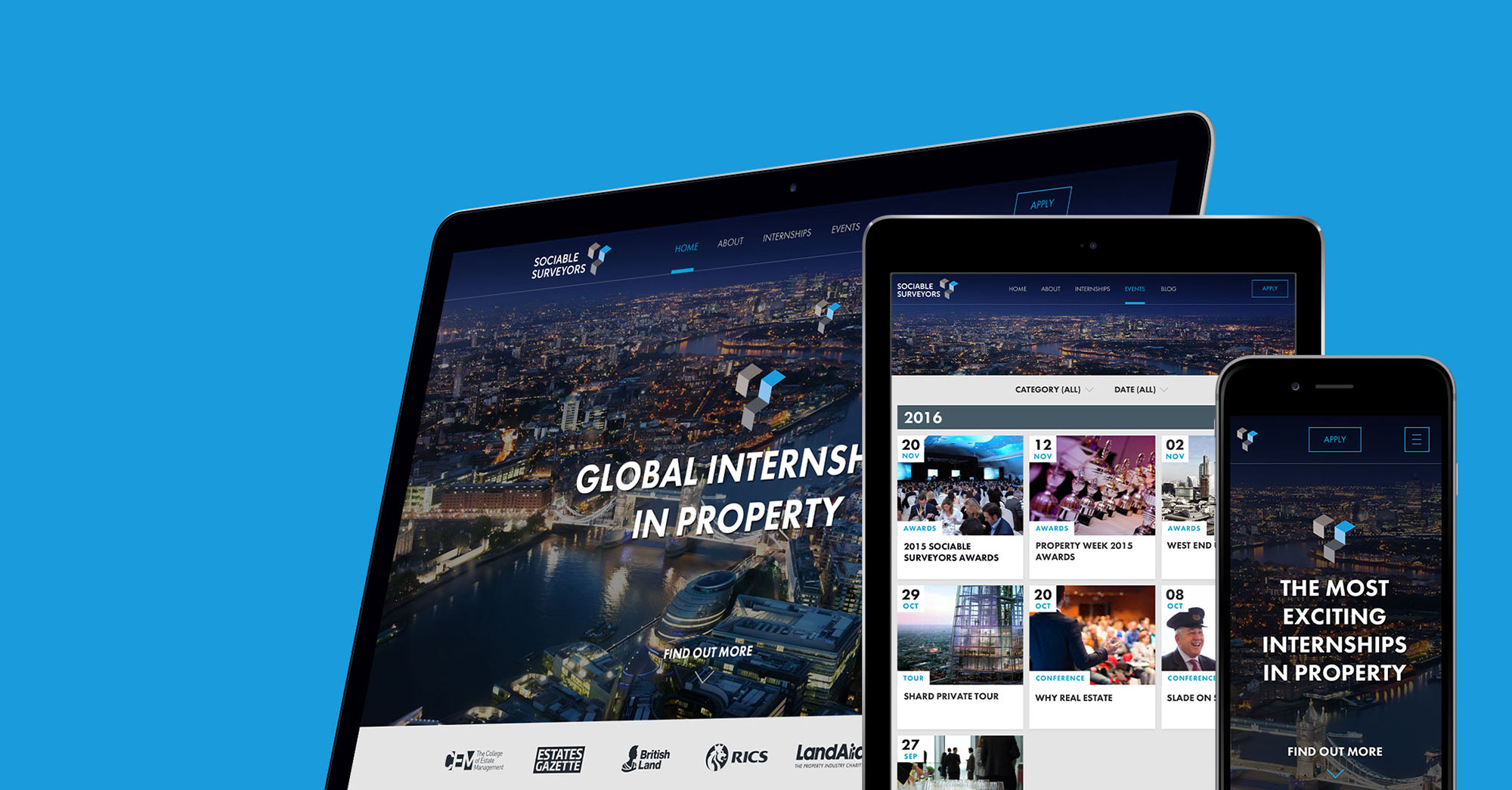 Sociable Surveyors responsive WordPress website screens on multiple devices