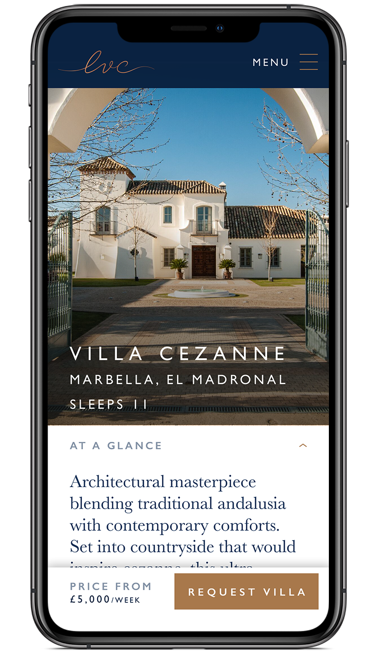 The Luxury Villa Collection villa availability screen design on iPhone X The Luxury Villa Collection villa availability screen design on iPhone X